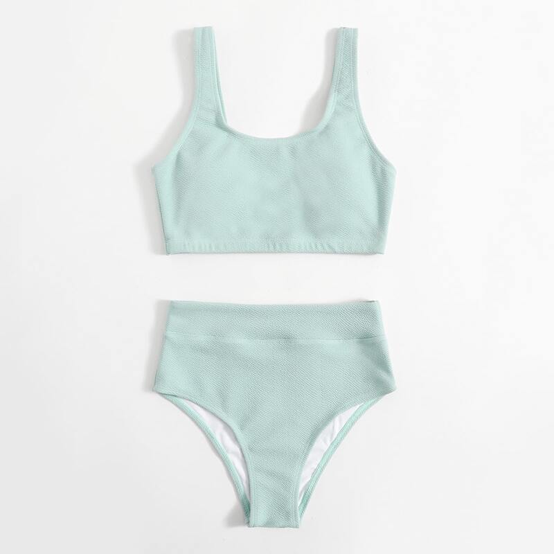 

Textured High Waisted Bikini Swimsuit, Mint green