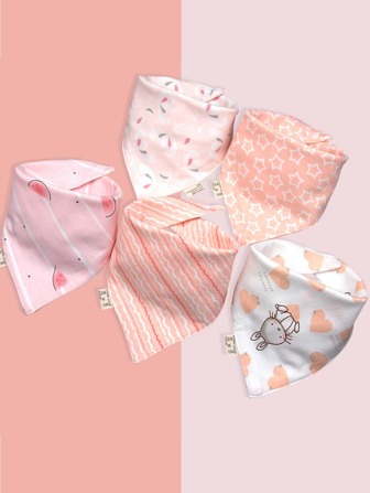 5入組嬰兒星星和愛心圖案方巾圍兜