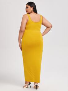 SHEIN BASICS Plus Solid Bodycon Dress - Yellow - View 2
