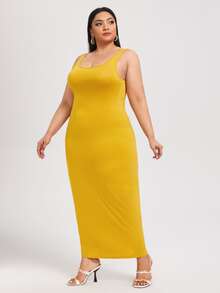 SHEIN BASICS Plus Solid Bodycon Dress - Yellow - View 3