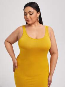 SHEIN BASICS Plus Solid Bodycon Dress - Yellow - View 5