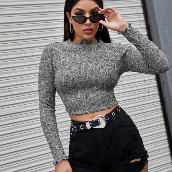 

Lettuce Trim Fitted Crop Tee, Grey