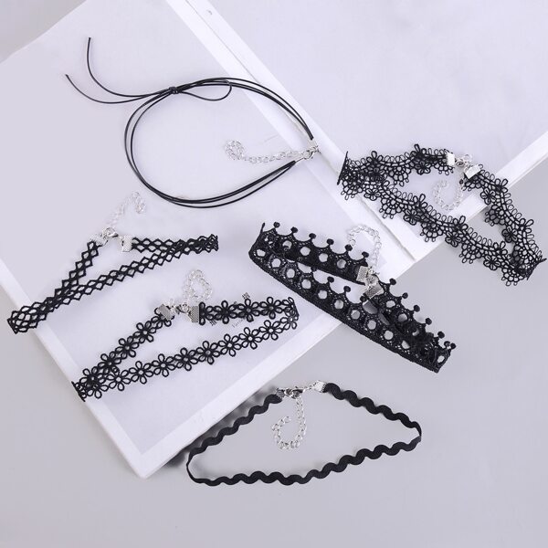 

6pcs Kids Lace Choker, Black