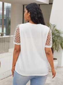 SHEIN Clasi Plus Slogan Graphic Polka Dot Sheer Mesh Tee - White - View 2