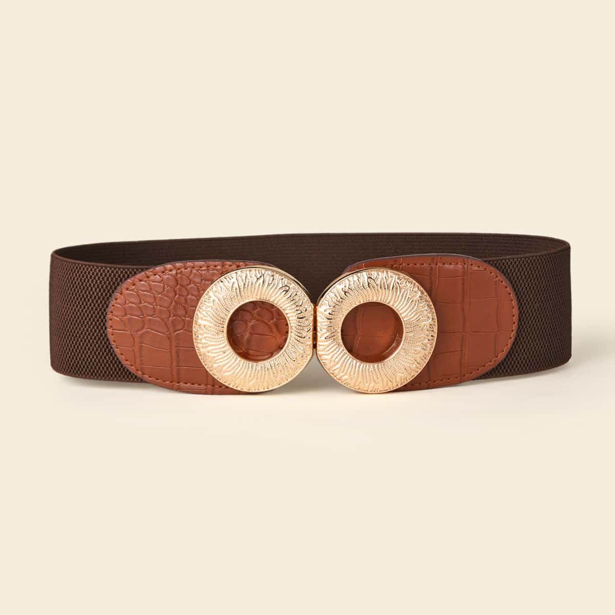 

Double Round Decor Wide Belt, Brown