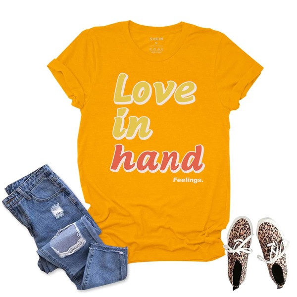 

Slogan Graphic Round Neck Tee, Mustard yellow