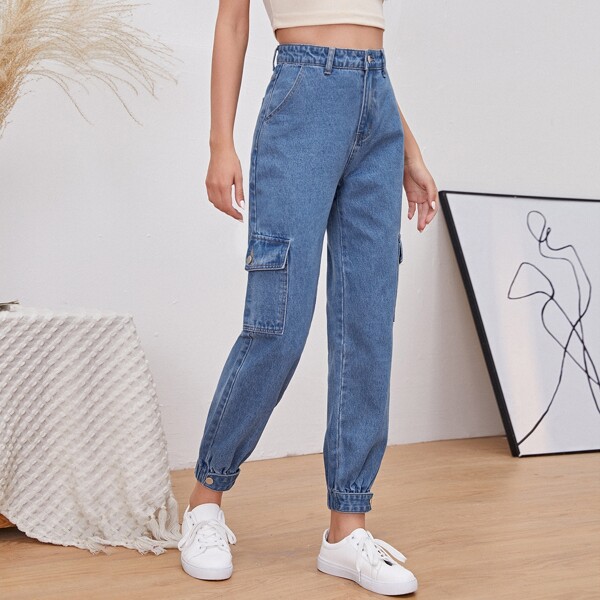 

Zipper Fly Flap Pocket Jeans, Medium wash
