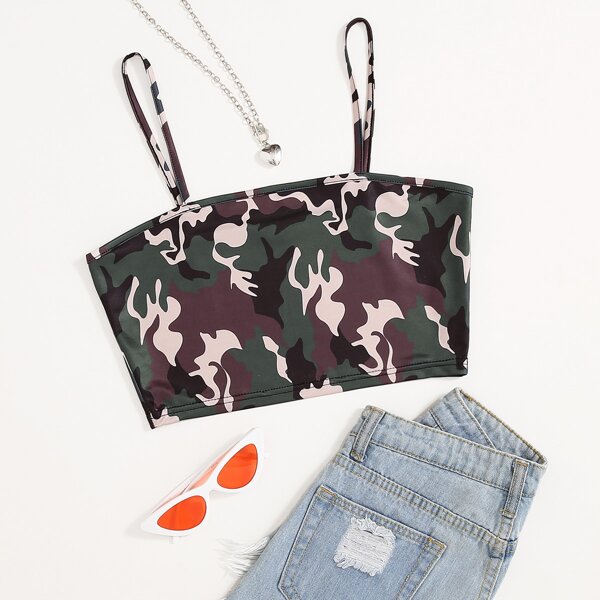 

Camo Print Crop Cami Top, Multicolor