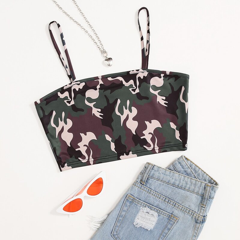

Camo Print Crop Cami Top, Multicolor