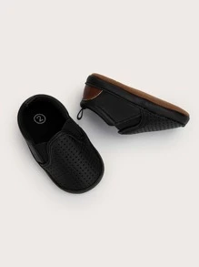 Infant Boys' Black Flat Shoes With Hollow Detailing - Black - View 4