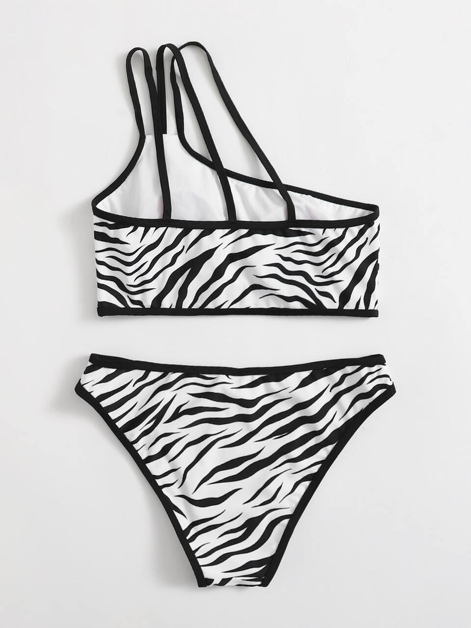 Zebra Stripe One Shoulder Bikini Set