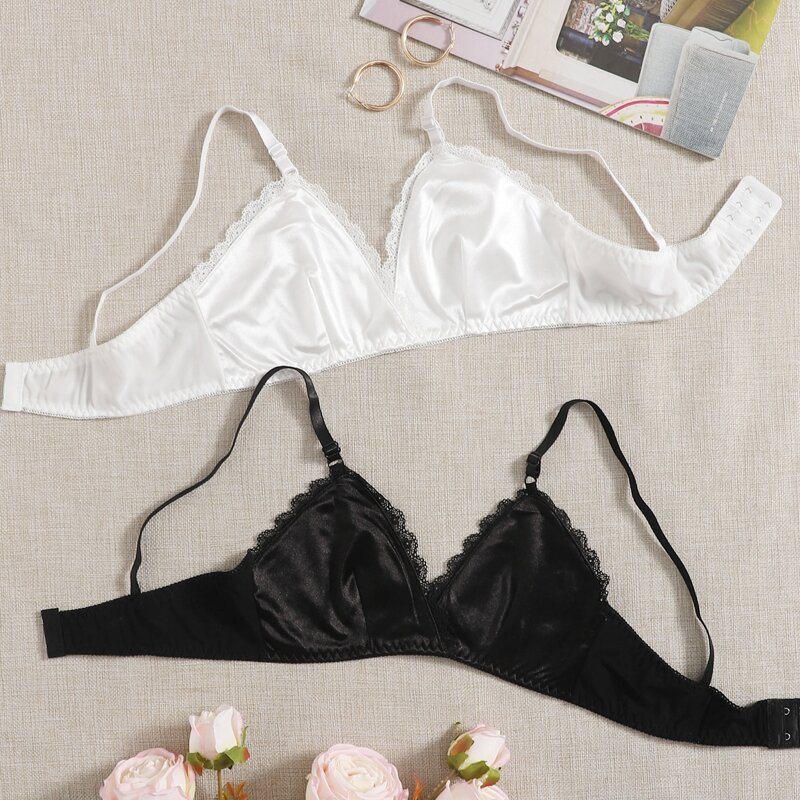 

2pack Lace Trim Bra Set, Black and white