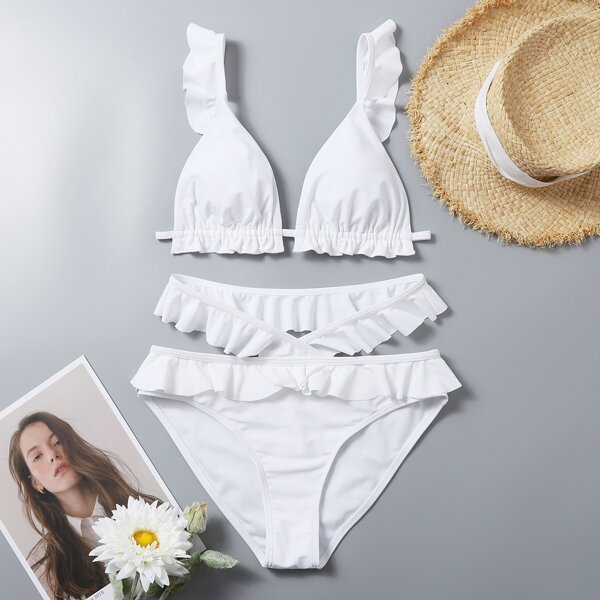 

Ruffle Trim Bikini Swimsuit, White