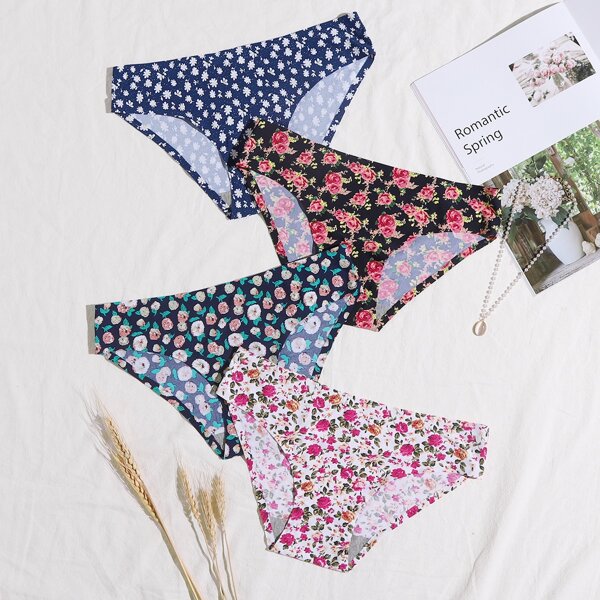 

4pack Floral Seamless Panty Set, Multicolor
