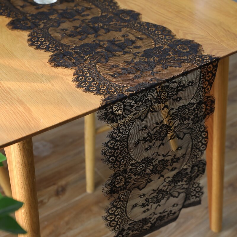 

Eyelash Lace Table Runner, Black and white