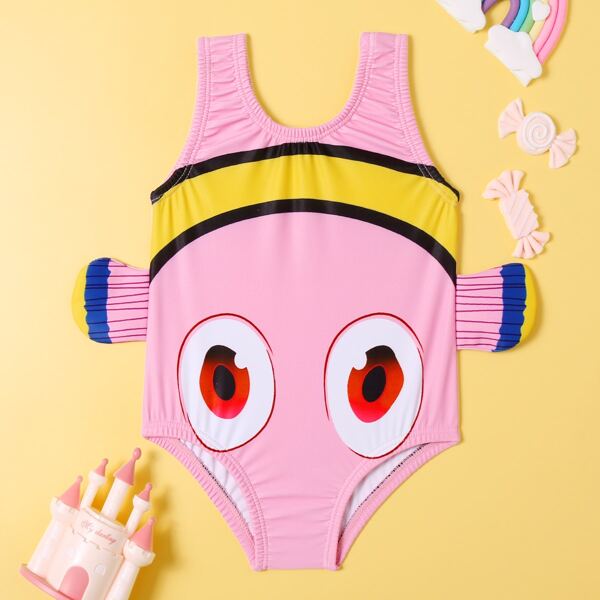 

Baby Girl Cartoon Graphic One Piece Swimsuit, Multicolor