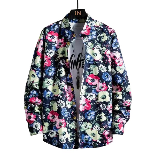 

Men Floral Print Button Through Shirt, Multicolor