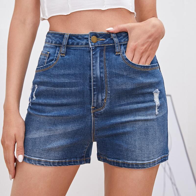 

Ripped Denim Shorts, Medium wash
