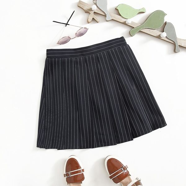

Girls Striped Pleated Skirt, Navy blue