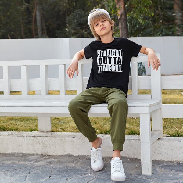 

Boys Slogan Graphic Tee & Sweatpants Set, Multicolor