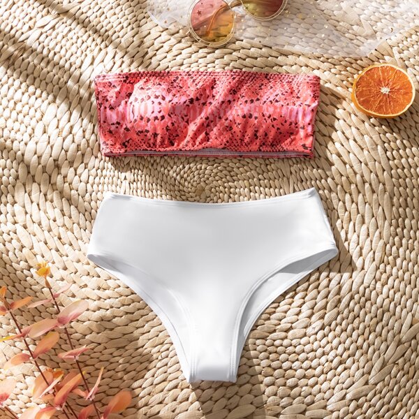 

Snakeskin Bandeau Bikini Swimsuit, Multicolor