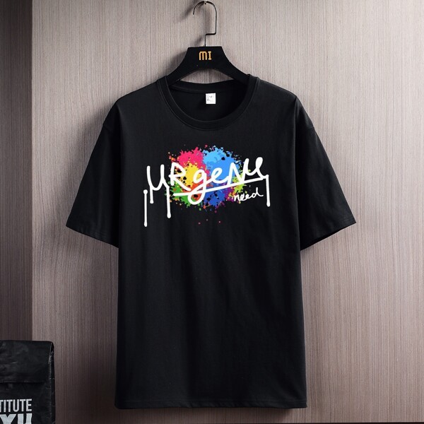 

Men Graffiti And Letter Graphic Tee, Black