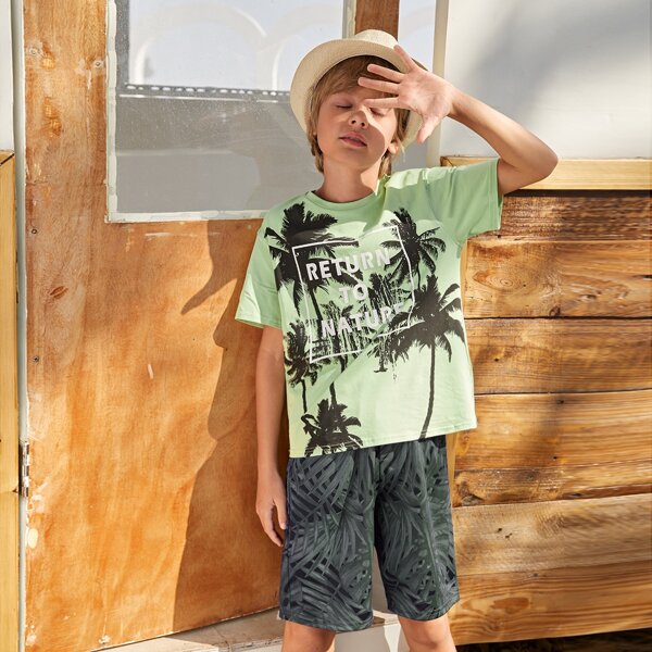 

Boys Letter & Tree Print Tee and Shorts Set, Multicolor