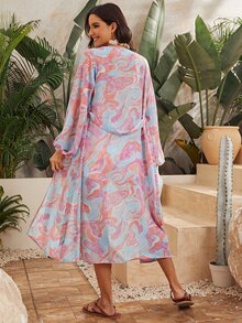 Allover Print Belted Kimono, For Summer Beach Vacation - Multicolor - View 2