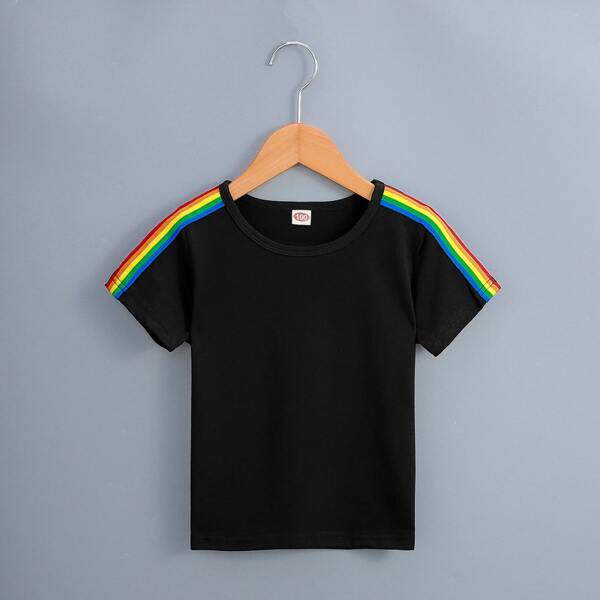 

Toddler Girls Rainbow Stripe Tee, Black