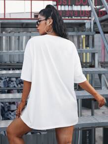 SHEIN Coolane 大碼落肩圖片圖案T恤 - 白色 - 查看 2