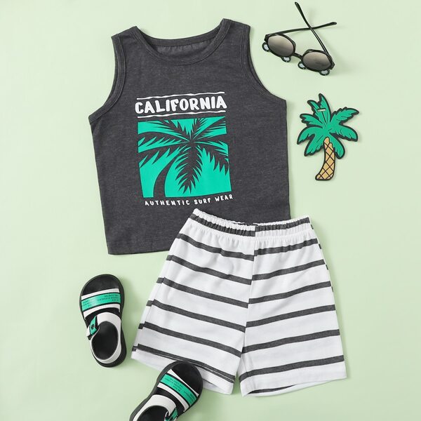 

Toddler Boys Tropical And Striped Tank Top & Shorts, Multicolor