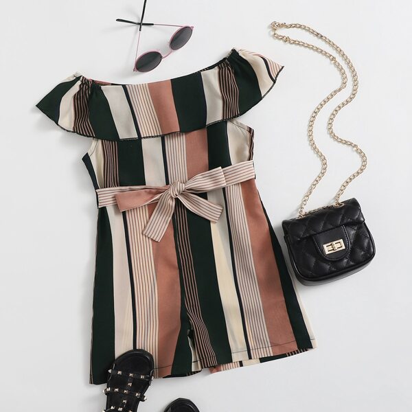 

Toddler Girls Striped Ruffle Belted Romper, Multicolor