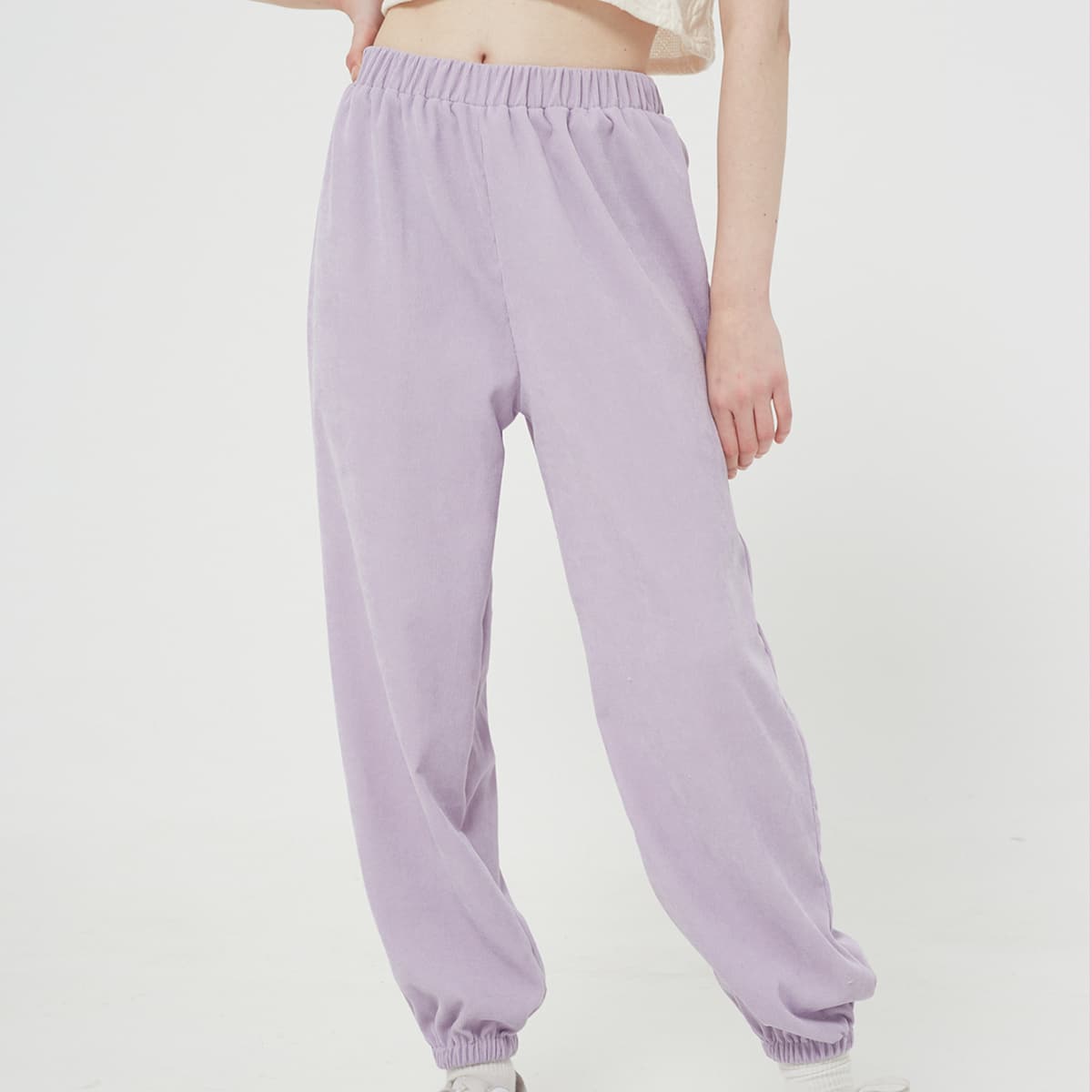 

Solid Elastic Waist Joggers, Lilac purple