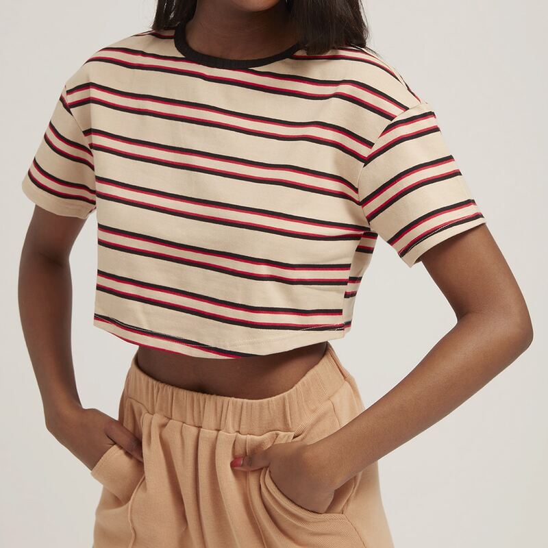 

Striped Crop Drop Shoulder Tee, Multicolor