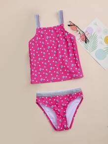 Baby Girl Strawberry Pattern One Piece Swimsuit - Pink - View 1