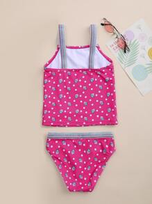 Baby Girl Strawberry Pattern One Piece Swimsuit - Pink - View 2