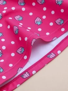 Baby Girl Strawberry Pattern One Piece Swimsuit - Pink - View 3