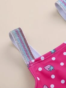 Baby Girl Strawberry Pattern One Piece Swimsuit - Pink - View 4