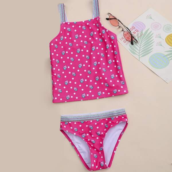 

Toddler Girls Strawberry Pattern One Piece Swimsuit, Hot pink