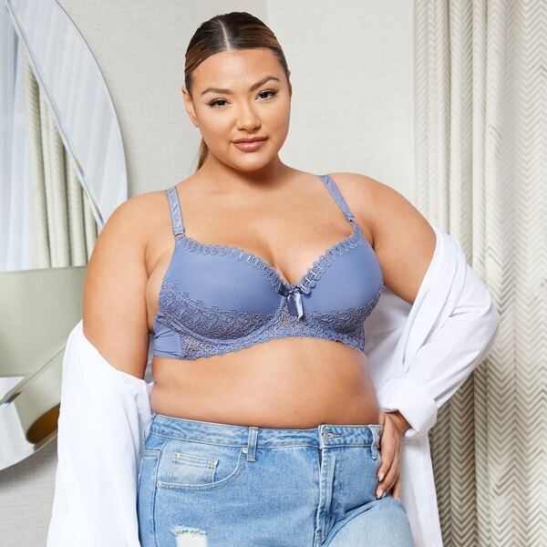 

Бюстгальтер пуш-ап размера плюс с кружевом, Серый