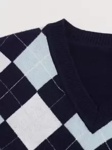 SHEIN Unity Argyle Pattern Sweater Vest - Multicolor - View 4