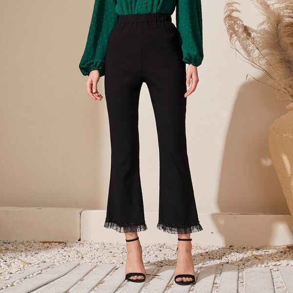 

Contrast Mesh Flare Leg Pants, Black