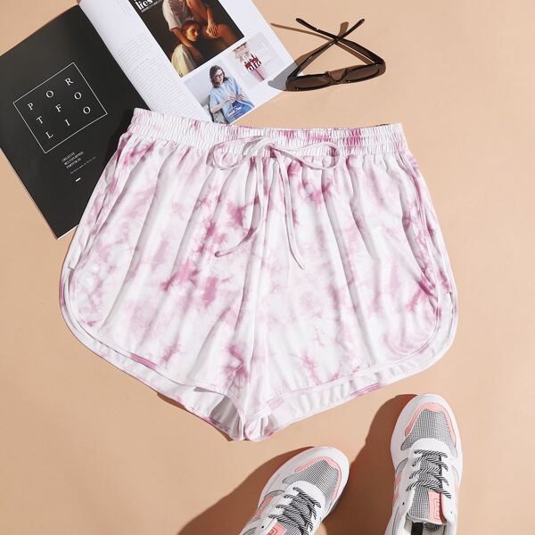 

Plus Tie Dye Knot Detail Track Shorts, Multicolor