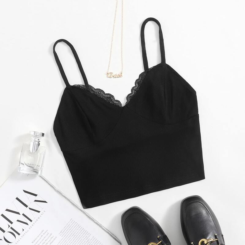 

Lace Trim Cami Top, Black
