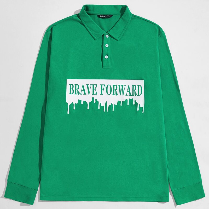 

Guys Slogan Graphic Polo Shirt, Green