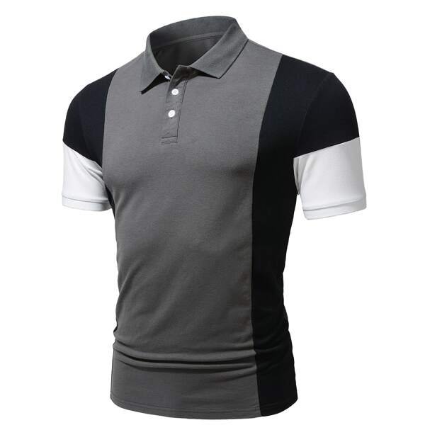 

Men Cut And Sew Polo Shirt, Dark grey