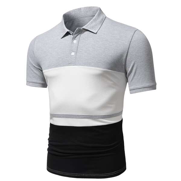 

Men Cut And Sew Polo Shirt, Multicolor