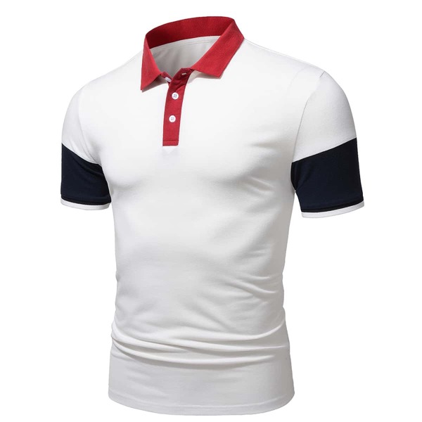 

Men Contrast Panel Polo Shirt, White