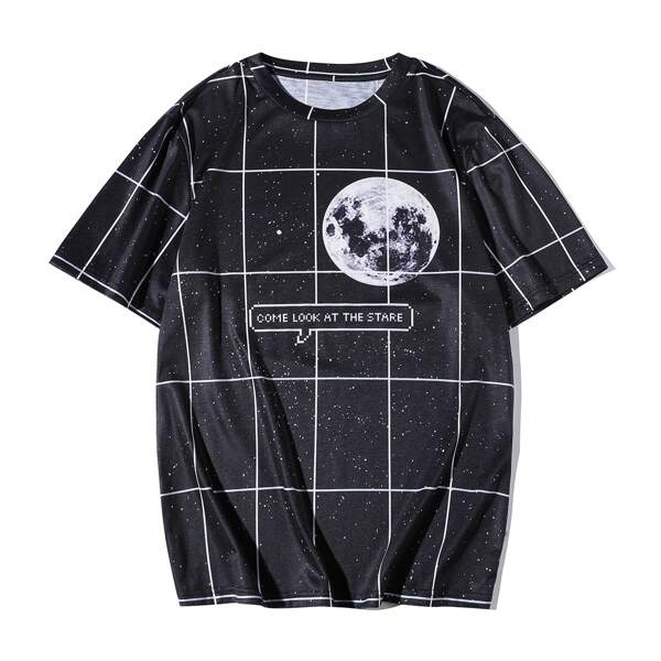

Men Plaid Slogan Graphic Tee, Black