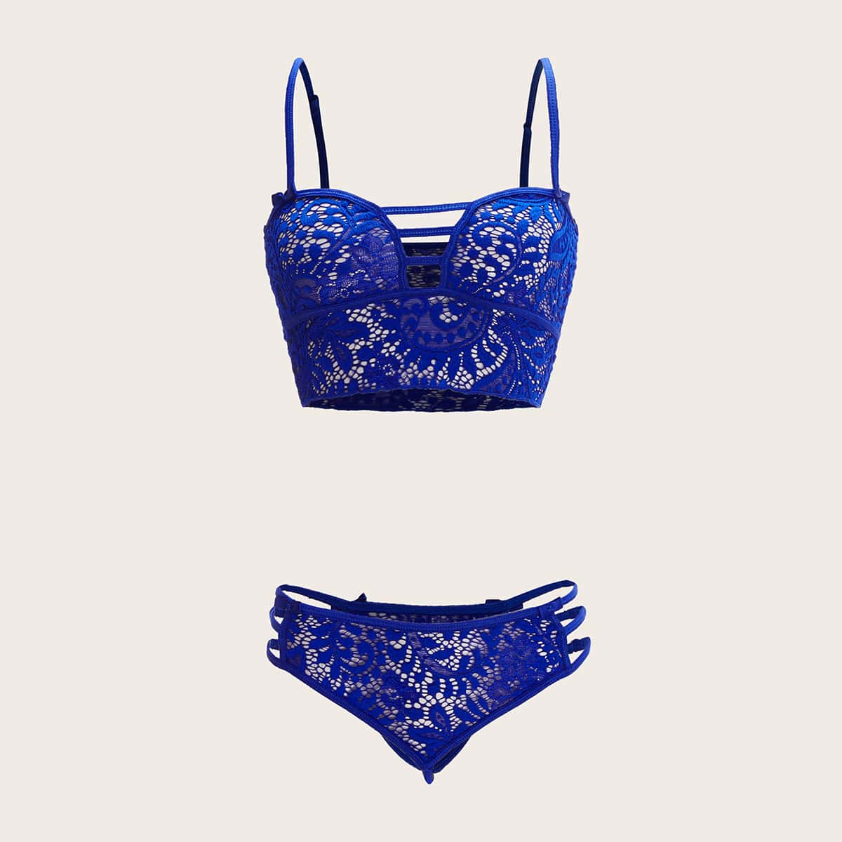 

Ladder Cut-out Lace Lingerie Set, Royal blue